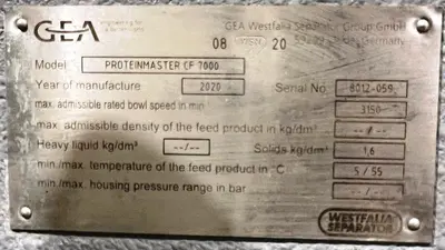 (4) GEA Westfalia ProteinMaster CF 7000 sanitary tricanter centrifuges, 316SS.