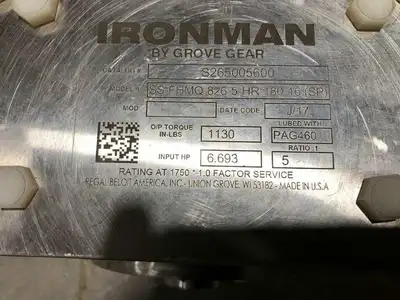 Ironman SS-FHMQ-826-5-HR-180-16 Worm Gear Speed Reducer 6.693HP 5:1 1130in-lbs