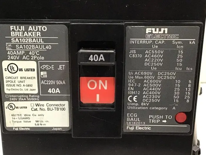 Used FUJI ELECTRIC SA102BAUL40 Circuit Breakers Michigan US | Ideal Machinery #589406