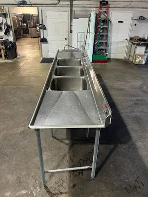 Used Eagle Used 150" Eagle Stainless 3 Compartment Sink with Faucet and Sprayer Sinks Illinois US | Falcon Restaurant Supply #1375565