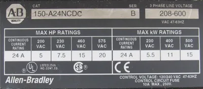 USED ALLEN BRADLEY 150-A24NCDC SMC PLUS 240 A SMART MOTOR CONTROLLER SER.B
