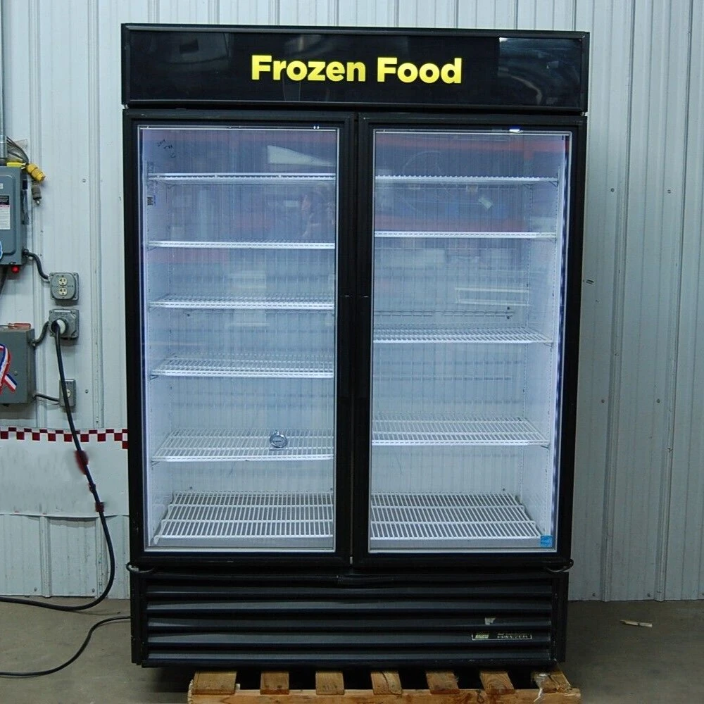 142-1067 True GDM-49F-LD 2 Glass Door Self Contained Reach In Freezer with LED