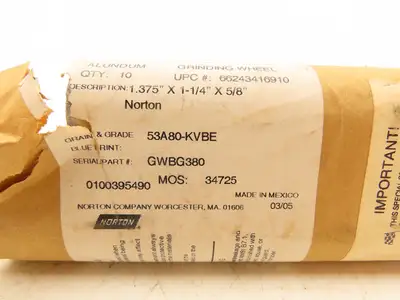 Norton 53A80-KVBE Grinding Wheel 80 Grit 1-3/8"W x 1-1/4"OD x 5/8"ID  Lot of 50