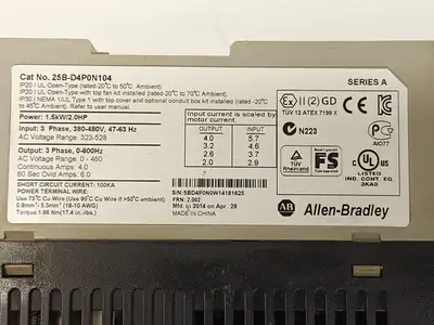 USED ALLEN-BRADLEY SER. A POWERFLEX 525 AC DRIVE 1.5KW 2HP, LED DISPLAY