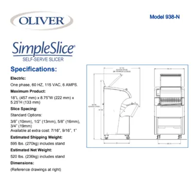 124-0159 Oliver 938-N Bread Slicer