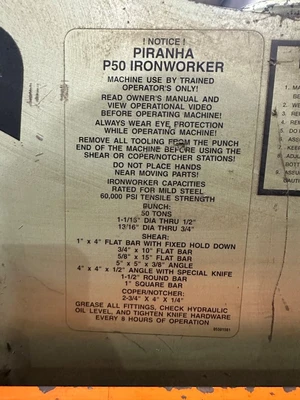 PIRANHA P50 50TON HYDRAULIC IRONWORKER
