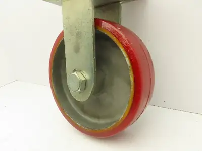 10"x 3" Red Polyurethane Aluminum Caster Wheel on Rigid Steel Plate