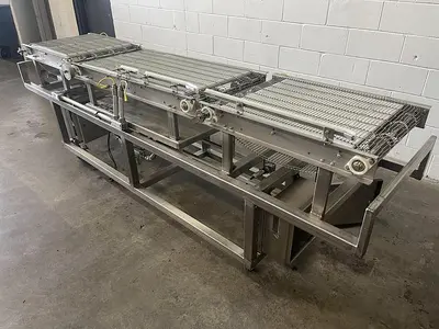 Three-Section Wire Mesh Conveyor with Rails