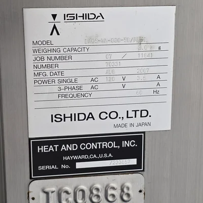 ISHIDA Check Weigher with Regect System model DACS-WN030 # 1847