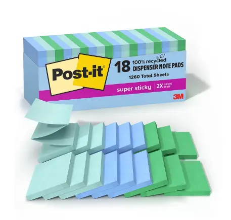 Post-it Super Sticky Pop Up Notes, 3"x3", 18 Pads, Oasis Collection