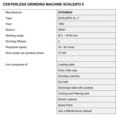 SCHUMAG Centreless Grinder, in very good working condition, visible under power, video, POA