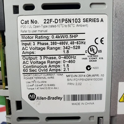 Used Allen-Bradley 22F-D1P5N103 Variable Speed Drives California US | American Industrial Supply Co. #1445110