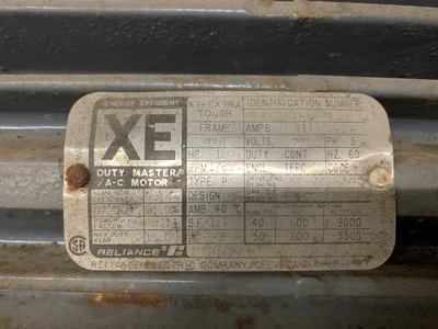 100 HP Reliance XE motor, 405T, 1800 RPM, 460V