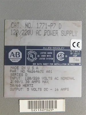 Allen Bradley 1771-P7/D Power Supply Module 120/220VAC 5VDC 16A Used
