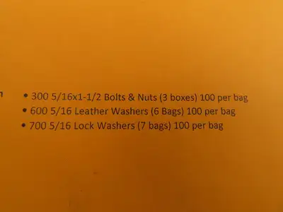 Tapco Flat Countersunk Head Elevator Bolts Lock Washers Nuts Leather Washers