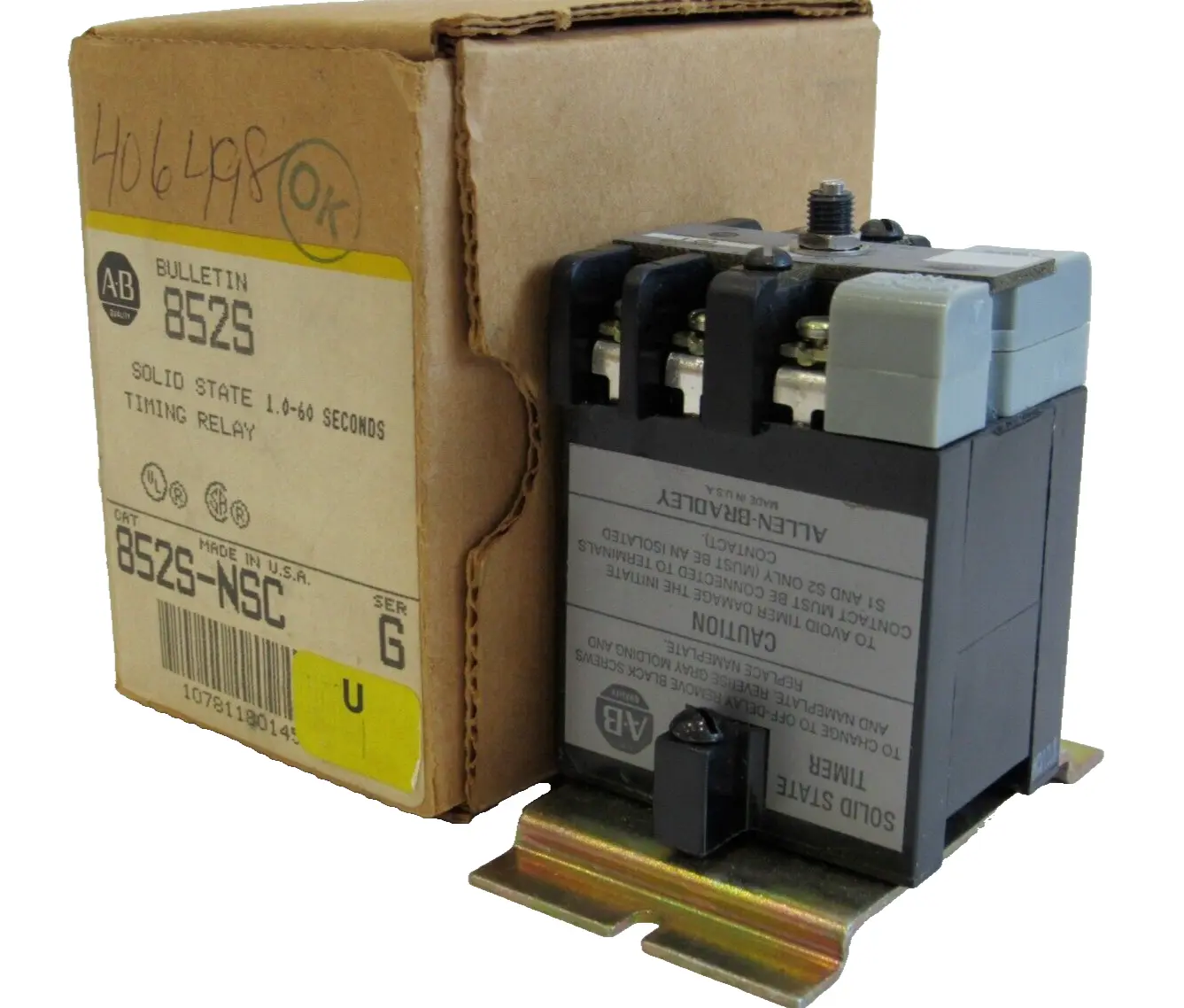 ALLEN BRADLEY 852S-NSC TIMING RELAY SER. G 852SNSC NEW, SURPLUS