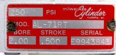NEW MILWAUKEE CYLINDER AL-71RT PNEUMATIC CYLINDER 250PSI AL71RT