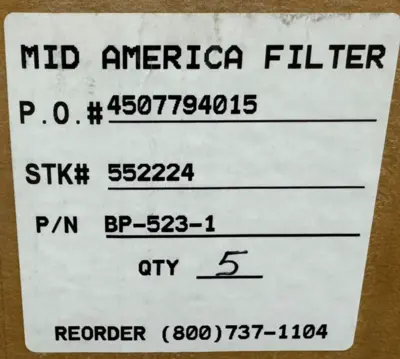 BOX OF 5 NEW MID AMERICA FILTER BP-523-1 FILTER ELEMENTS BP5231
