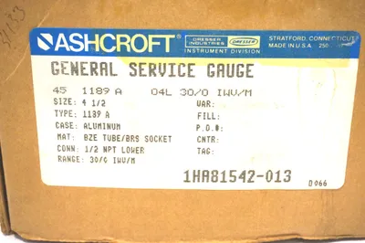 NEW ASHCROFT 45-1189A-04L-30 GENERAL SERVICE GAUGE 451189A04L30