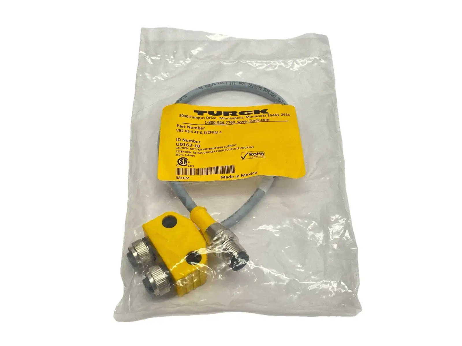 NEW TURCK DAISY CHAIN 2-BRANCH M12 4-PIN U0163-10