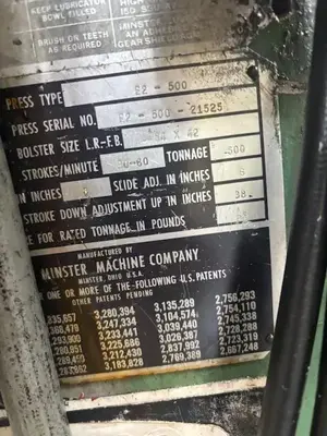 1974 MINSTER 500 TON SSDC Straight Side, Double Crank (Single Action) Presses | Timco, Inc. (15)