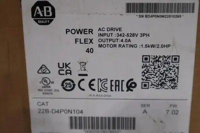 Allen Bradley 22B-D4P0N104/A PowerFlex 342-528V AC Drive - NEW - STOCK GF-85