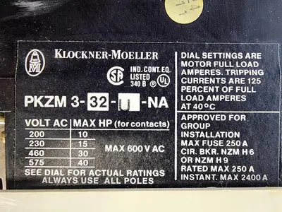 USED KLOCKNER-MOELLER PKZM3-32-U-NA