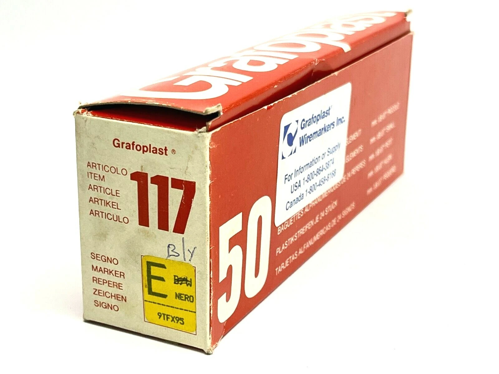117 | Grafoplast  Wire Markers E Black on Yellow 50 Strips 9TFX95 - New