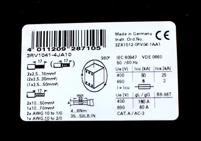 USED SIEMENS 3RV1041-4JA10