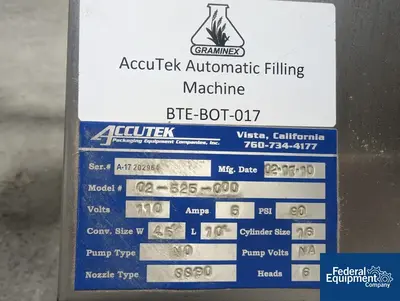USED Accutek AccuTek Inline Piston Filler, Type AVF6