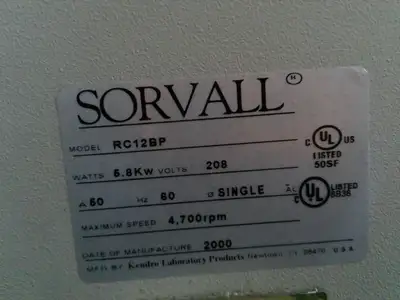 Sorvall RC 12BP Large Capacity Centrifuge w/ Rotor (H 12000)  230v/ 60amp