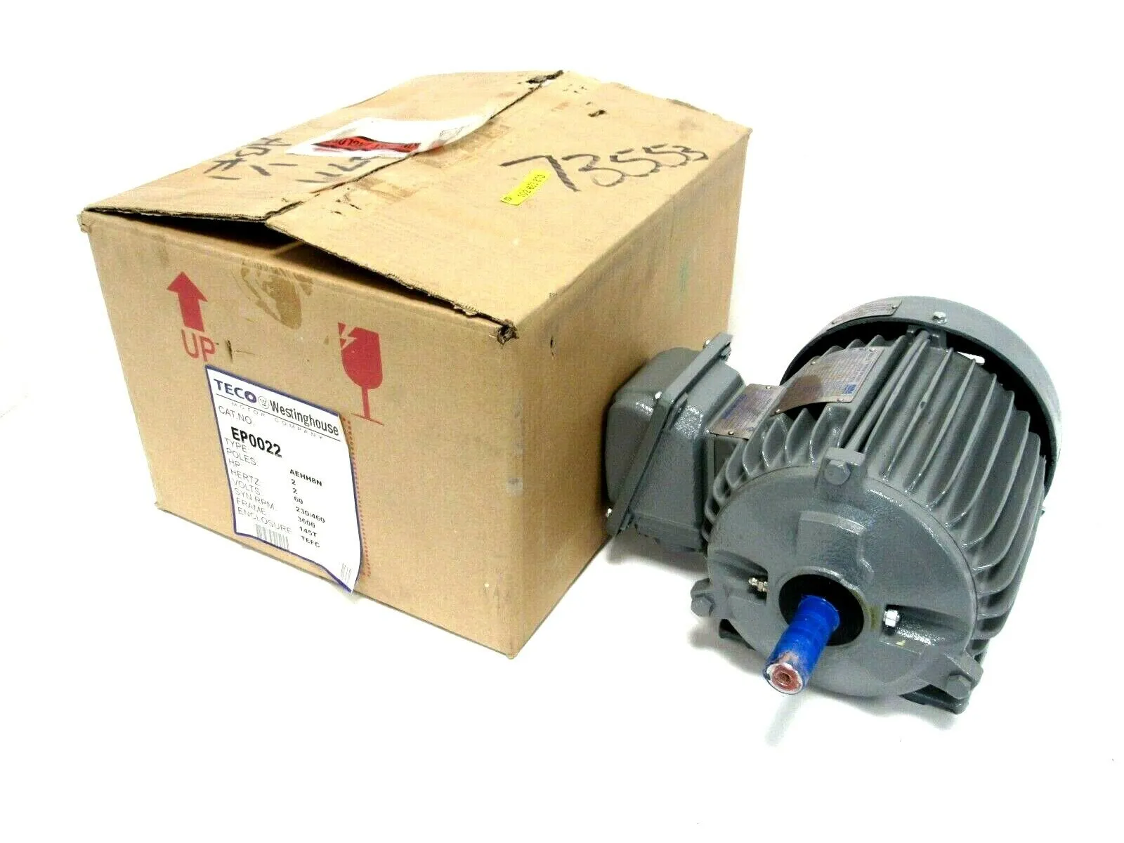 NEW TECO WESTINGHOUSE EP0022 MOTOR MAX-E1 2HP 230/460V 145T 7/8" DIA. AEHH8N