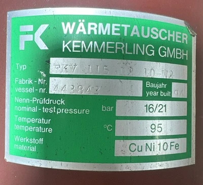 NEW WÄRMETAUSCHER KEMMERLING FKV 115 12 10 W2