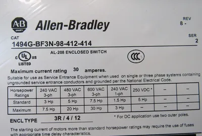 NEW ALLEN BRADLEY 1494G-BF3N-98-412-414 DISCONNECT SWITCH 30A SER.2