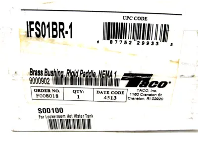 NEW TACO IFS01BR-1 BRASS BUSHING, RIGID PADLE FLOW SWITCH IFS01BR1