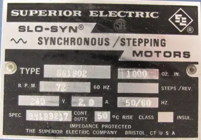 NEW SUPERIOR ELECTRIC SS1802 STEPPING MOTOR 240V 72RPM