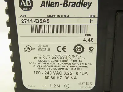 Allen Bradley 2711-B5A5 PanelView 550 HMI Control Panel Ser H FRN 4.46 100-240V