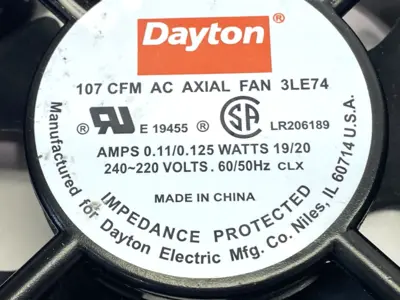 USED DAYTON AC AXIAL FAN 230VAC 0.11/0.125A 19/20W 3LE74 SHELFWARE