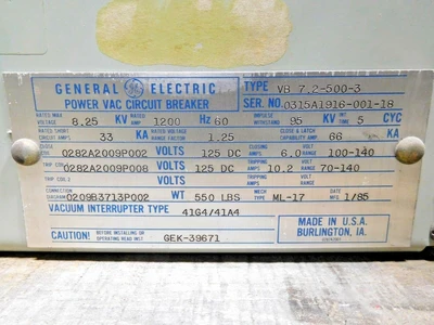GE VB 7.2-500-3 Circuit Breakers | Equipment Recovery Corp. (8)