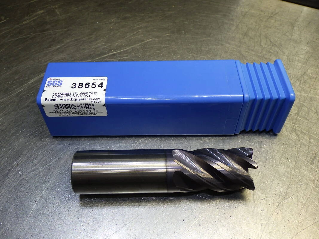 Kyocera / SGS 1" 5 Flute Coolant Thru Carbide Cr Endmill .06 R 38654 (LOC3646)