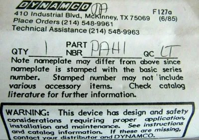 NEW DYNAMCO PAH1-LT SOLENOID VALVE PAH0-GT PAH1LT