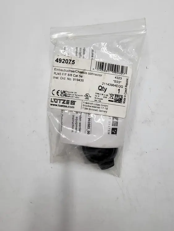 New | in-Stock LUTZE LUTZE INC. 492075 INDUSTRIAL NETWORK CONNECTIVITY PANEL PASS THROUGH CAT5E NEW Cable & Wire | ND Industrial Surplus #1211391