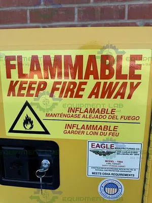 USED EAGLE 1904 4 GALLON FLAMMABLE LIQUID STORAGE CABINET W/ SOFT CLOSE DOOR, KEY
