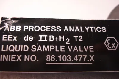 NEW ABB PROCESS ANALYTICS LIQUID SAMPLE VALVE INDEX NO. 86.103.477.X