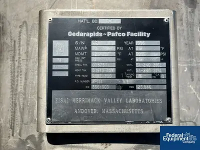 USED Cedarapids-Pafco 70 Gal Cedarapids-Pafco Recevier Tank, 316L S/S, 50#