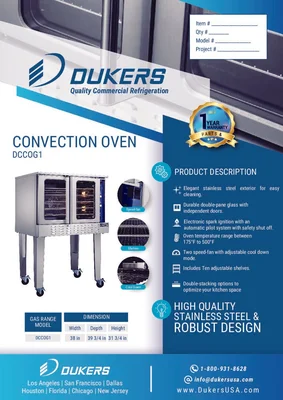 New | in-Stock Dukers New Dukers DCCOG1 Single Gas Convection Oven Ovens Illinois US | Falcon Restaurant Supply #1376305