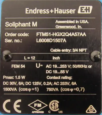 NEW ENDRESS HAUSER FTM51-HGX2Q4A57AA LEVEL SENSOR 12" FTM51HGX2Q4A57AA