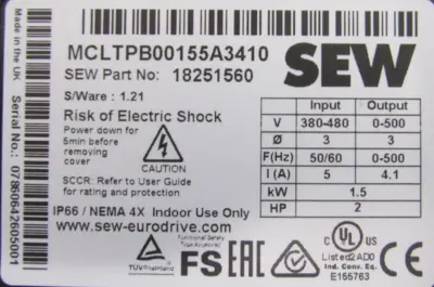 NEW SEW EURODRIVE 18251560 DRIVE 2HP MCLTPB00155A3410