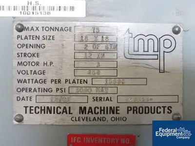 USED TMP 75 Ton TMP Press, 18" x 18"