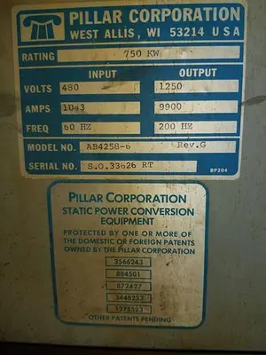 USED PILLAR MK7 750 KW, 1500 LB